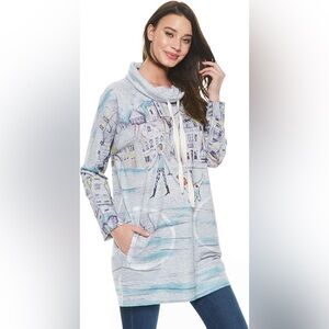 Inoah - Walking Buddies Cowl Neck Long Sleeve Pocket Tunic Sweater XL